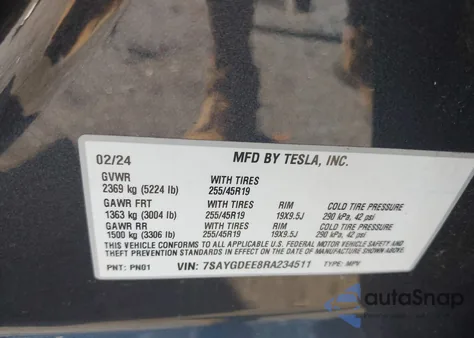 2024 Tesla Model Y Long Range Dual Motor All-Wheel Drive из США, поврежденный, VIN 7SAYGDEE8RA234511